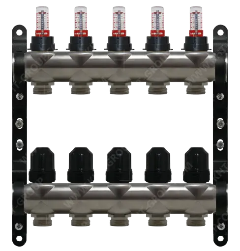 Rozdzielacz Inox KHT z rotametrami 5 obiogi RI-VT-05 / Manifolds Inox KHT with flow meters 5 outlets RI-VT-05