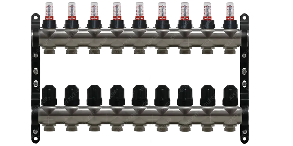 Rozdzielacz Inox KHT z rotametrami 9 obiogi RI-VT-09 / Manifolds Inox KHT with flow meters 9 outlets RI-VT-09