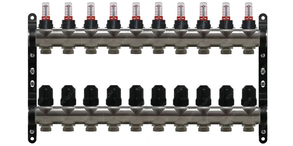 Rozdzielacz Inox KHT z rotametrami 10 obiogi RI-VT-10 / Manifolds Inox KHT with flow meters 10 outlets RI-VT-10