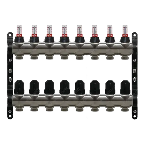[RI-VT-08] Rozdzielacz Inox KHT z rotametrami 8 obiogi RI-VT-08 / Manifolds Inox KHT with flow meters 8 outlets RI-VT-08