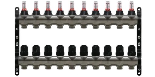 [RI-VT-10] Rozdzielacz Inox KHT z rotametrami 10 obiogi RI-VT-10 / Manifolds Inox KHT with flow meters 10 outlets RI-VT-10
